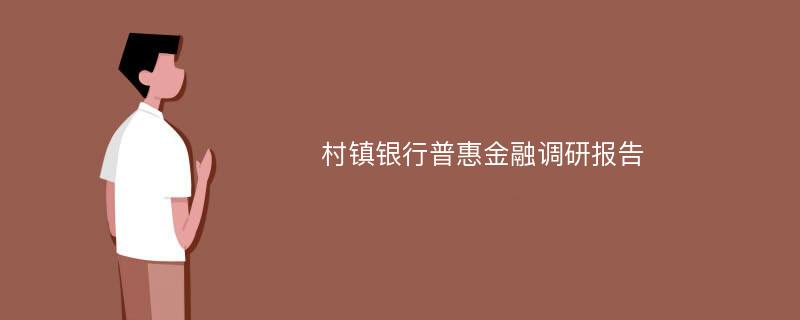 村镇银行普惠金融调研报告